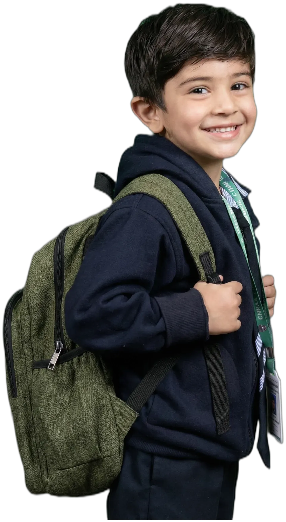 IQRAA student smiling with backpack