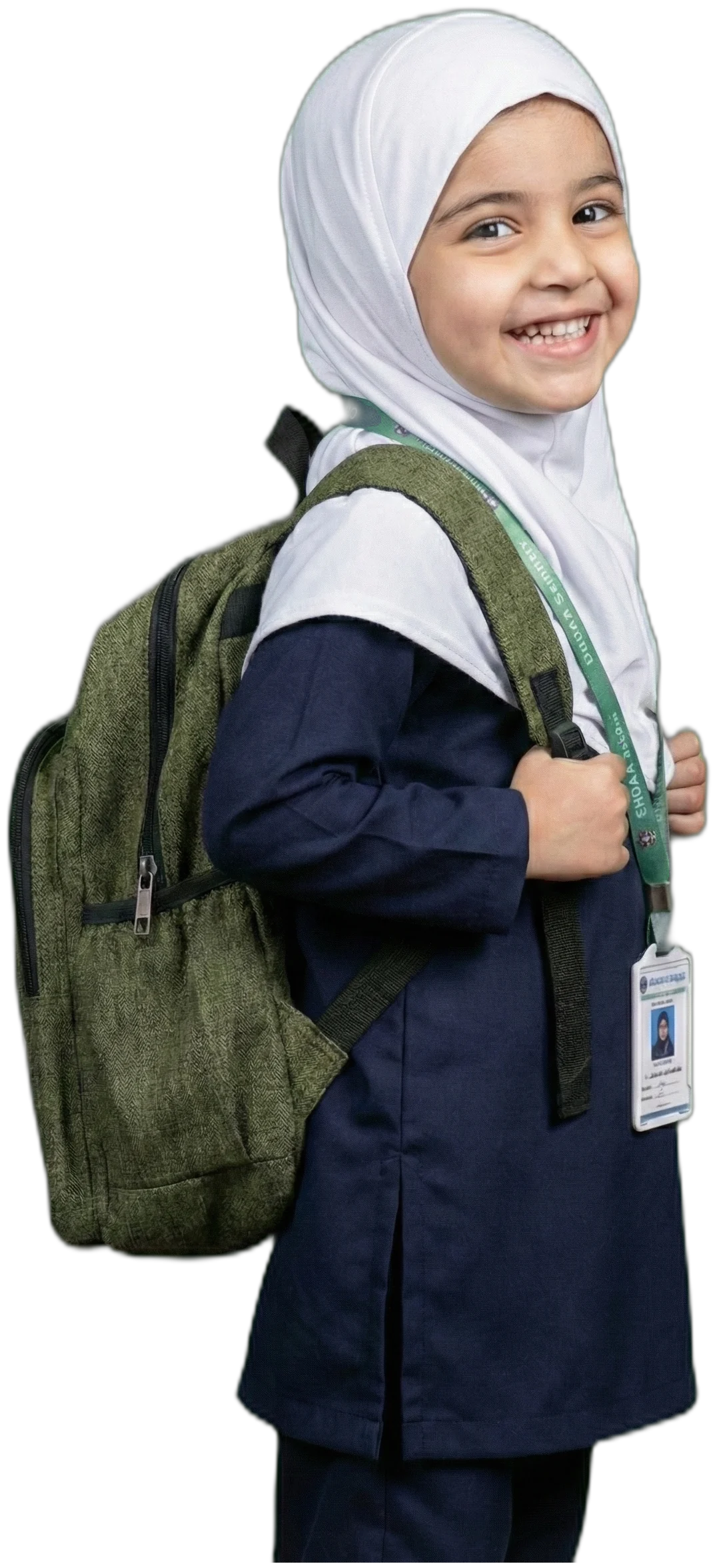 IQRAA student smiling with backpack